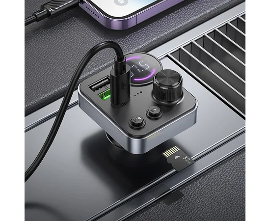 АЗУ FM модулятор Hoco E86 Alegria PD30W+QC3.0 48W (2USB-A/1C) Black