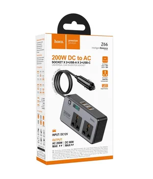 АЗУ інвертор Hoco Z66 New PD66W+QC3.0 (2USB-A/1C/2xSocket) (0.5m) Black