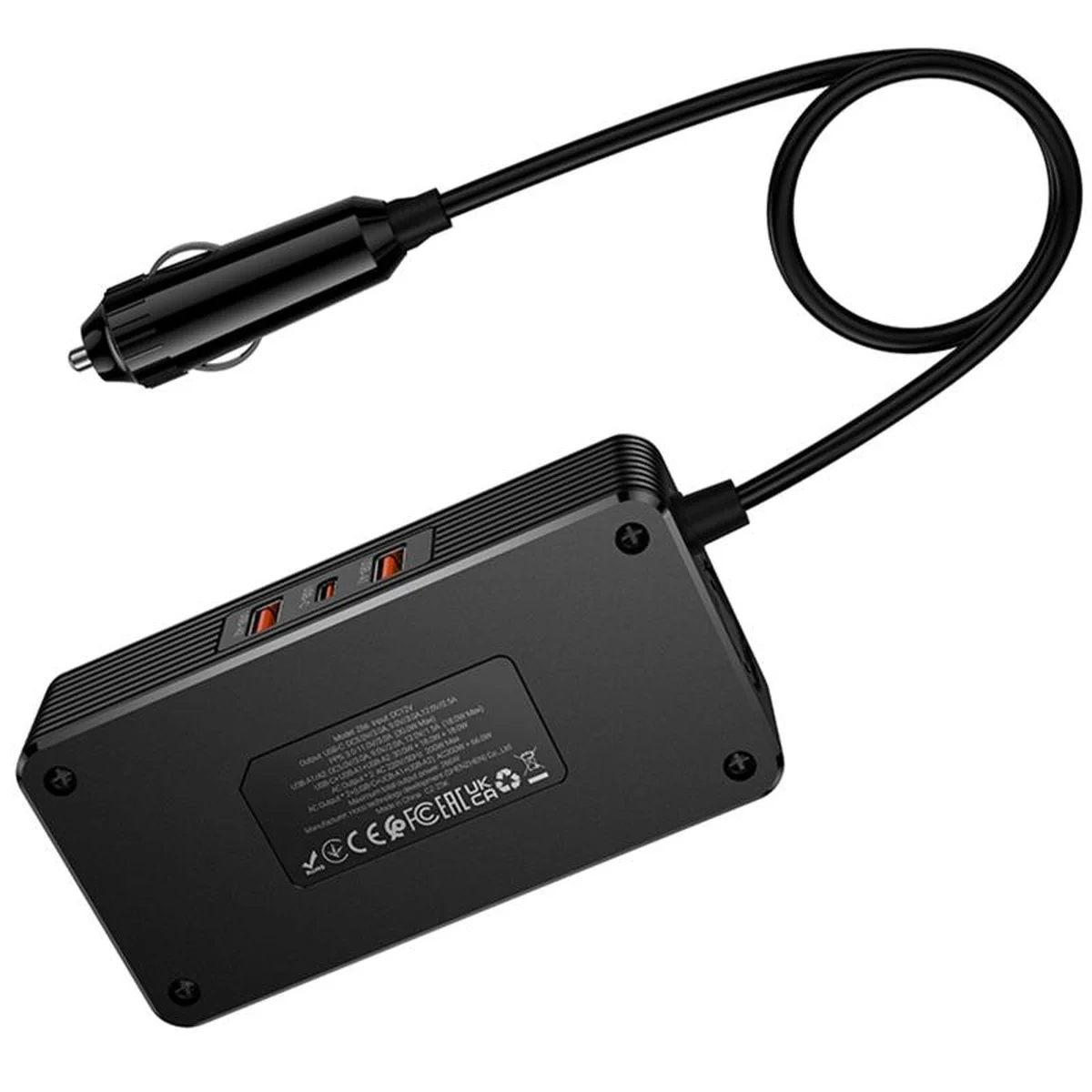 АЗУ інвертор Hoco Z66 New PD66W+QC3.0 (2USB-A/1C/2xSocket) (0.5m) Black