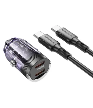 АЗУ Borofone BZ29B Outstanding PD36W (2USB-C) + кабель Type-C to Type-C Transparent purple