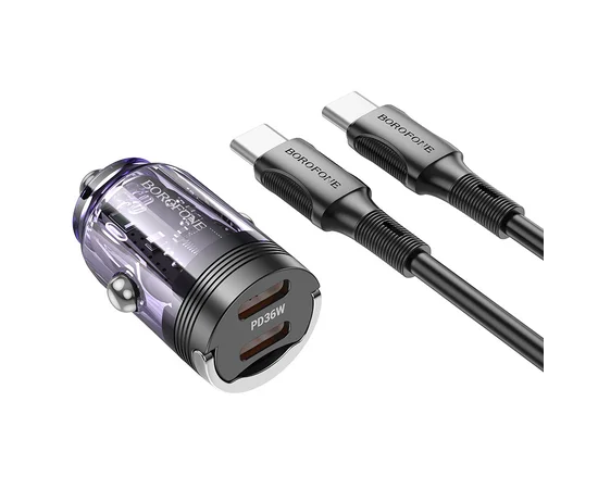 АЗУ Borofone BZ29B Outstanding PD36W (2USB-C) + кабель Type-C to Type-C Transparent purple