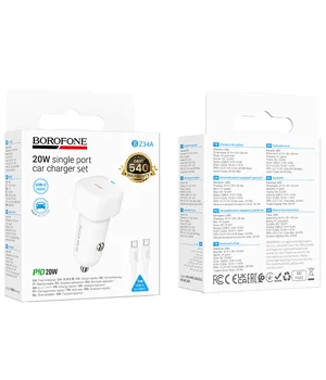 АЗУ Borofone BZ34A Cloud PD20W (1USB-C) + кабель Type-C to Type-C White