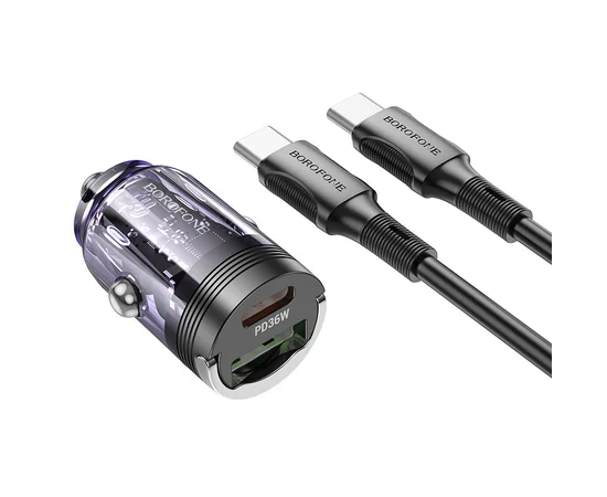 АЗУ Borofone BZ29A Talented PD36W+QC3.0 (1USB-A/1C) + кабель Type-C to Type-C Transparent purple