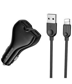 АЗУ Borofone BZ35 Leader PD15W+QC3.0 total 30W (2USB-A/2C) + кабель USB to Lightning Black