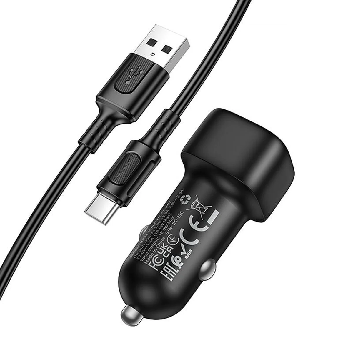 АЗУ Borofone BZ34 Cloud QC3.0 (1USB-A) + кабель USB to Type-C Black