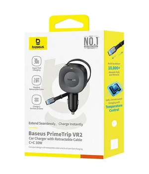 АЗУ Baseus PrimeTrip VR2 30W with retractable cable (2USB-C) (C0206401) Cosmic Black