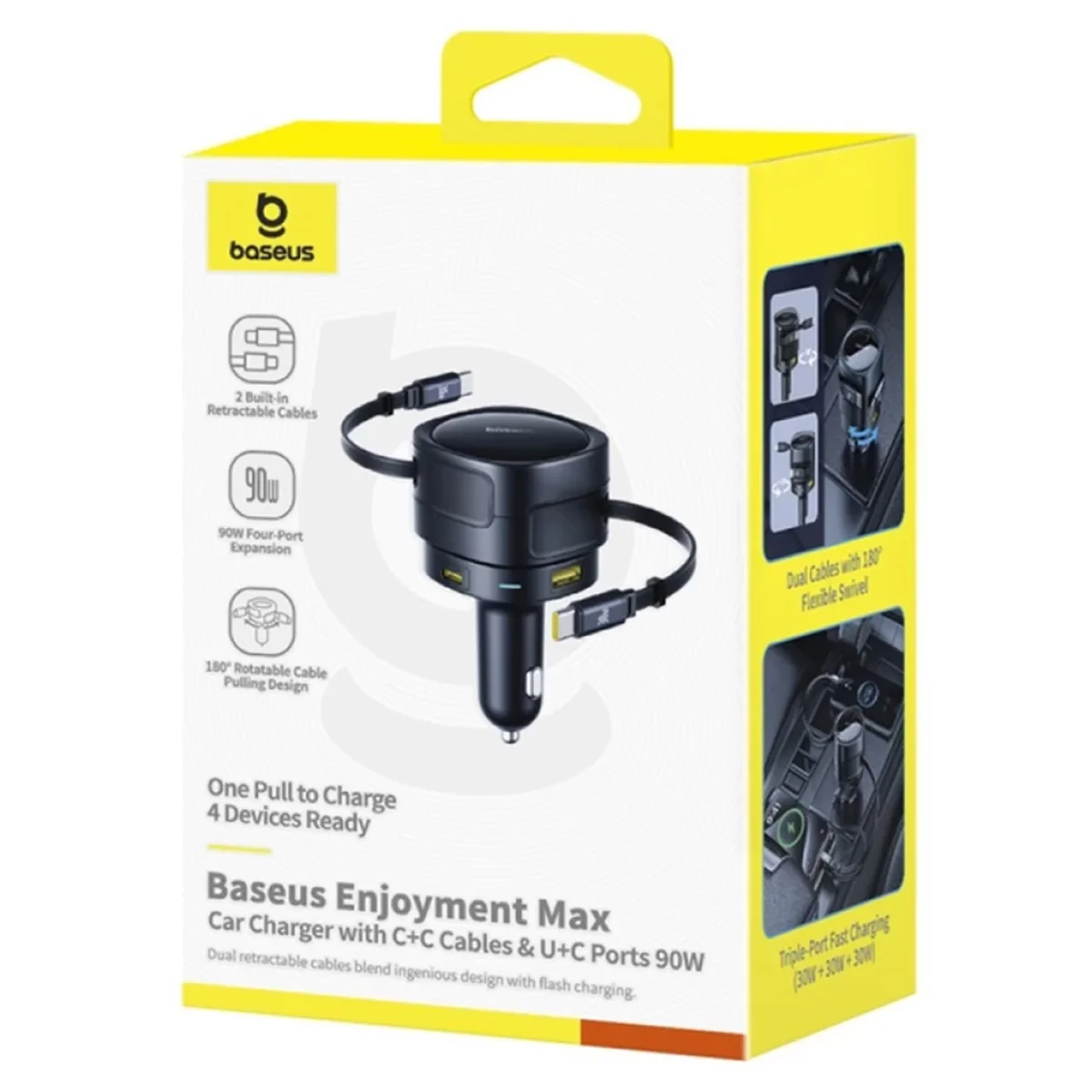 АЗУ Baseus Enjoyment Max PD90W with retractable cables (1USB-A/3C) (C00035507121) Cosmic Black