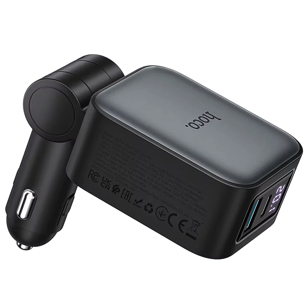 АЗУ Hoco Z67A Triunfar PD45W+QC3.0 total 60W with retractable cables (1USB-A/2C/1L) Metal gray