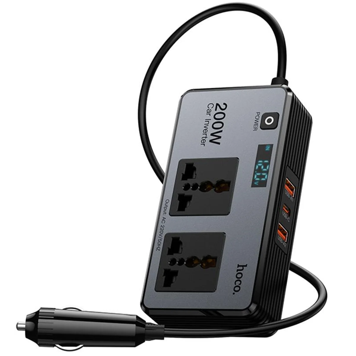 АЗУ інвертор Hoco Z66 New PD66W+QC3.0 (2USB-A/1C/2xSocket) (0.5m) Black