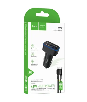 АЗУ Hoco Z63A Barry PD42W+QC3.0 (2USB-A/1C) + кабель Type-C to Type-C Black
