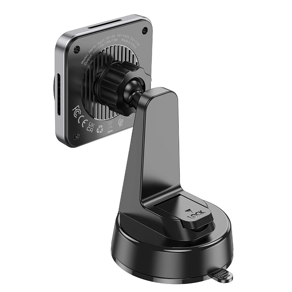 Автодержатель с БЗУ Hoco HW16 Speed (center console) Black / Metal gray