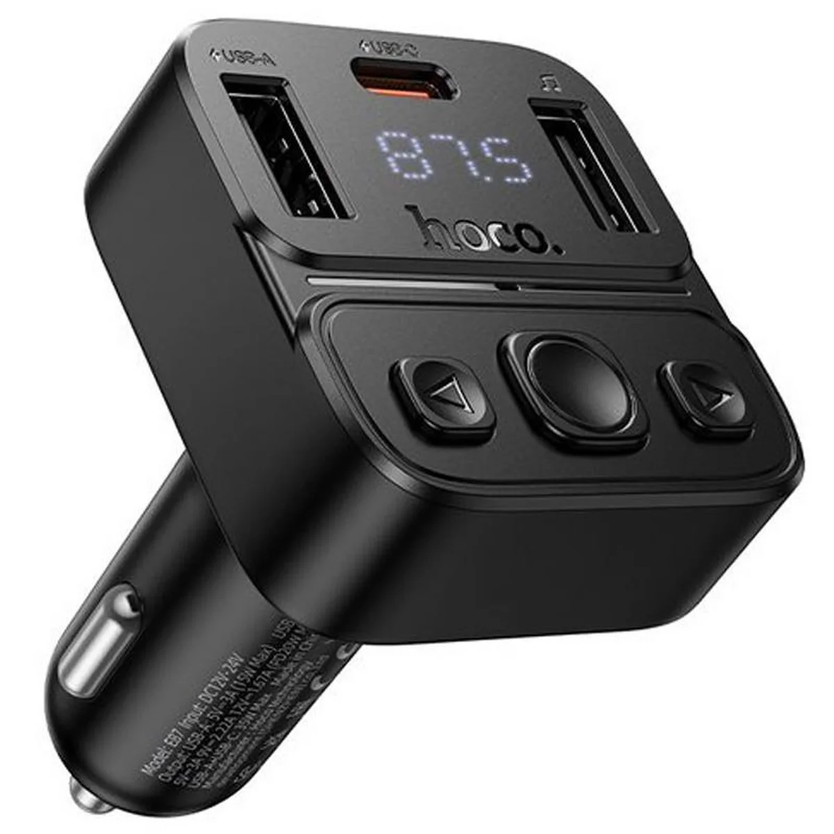 АЗУ FM модулятор Hoco E87 Delta 35W (1USB-A/1C) Black