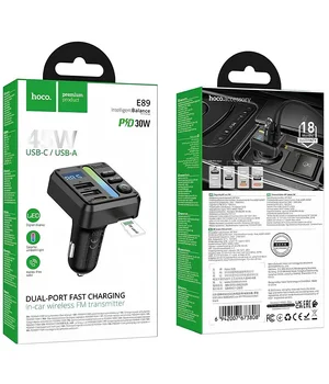 АЗУ FM модулятор Hoco E89 Libre 45W (1USB-A/1C) Black