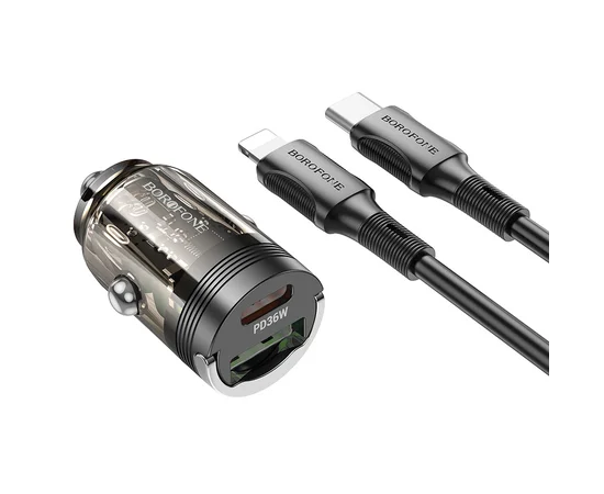 АЗУ Borofone BZ29A Talented PD36W+QC3.0 (1USB-A/1C) + кабель Type-C to Lightning Transparent black