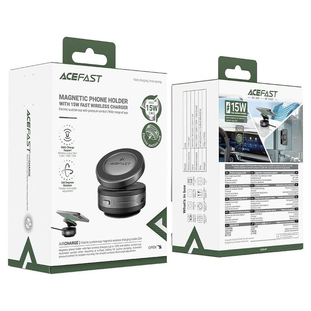 Автодержатель с БЗУ Acefast E29 Magnetic Wireless Charging Auto Fix 15W Metal gray