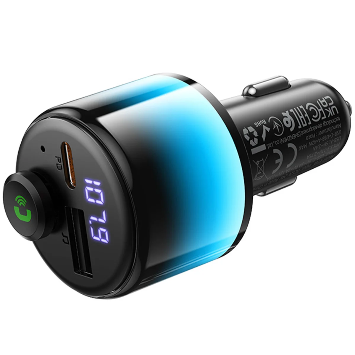 АЗУ FM модулятор Hoco E166 Path PD42W+QC3.0 (1USB-A/1C) Black
