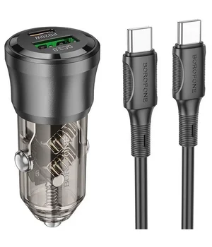 АЗУ Borofone BZ25 Journey PD20W+QC3.0 38W (1USB-A/1C) + кабель Type-C to Type-C Transparent black