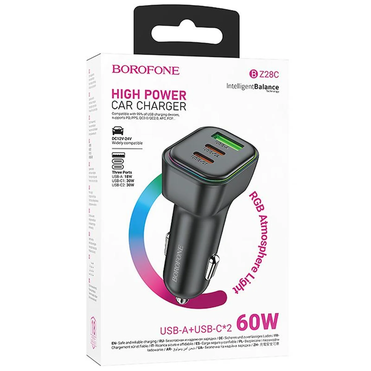 АЗУ Borofone BZ28C Trophie PD60W+QC3.0 (1USB-A/2C) Black