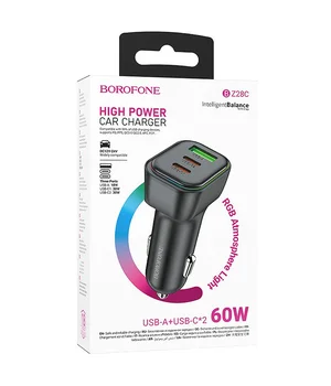 АЗУ Borofone BZ28C Trophie PD60W+QC3.0 (1USB-A/2C) Black