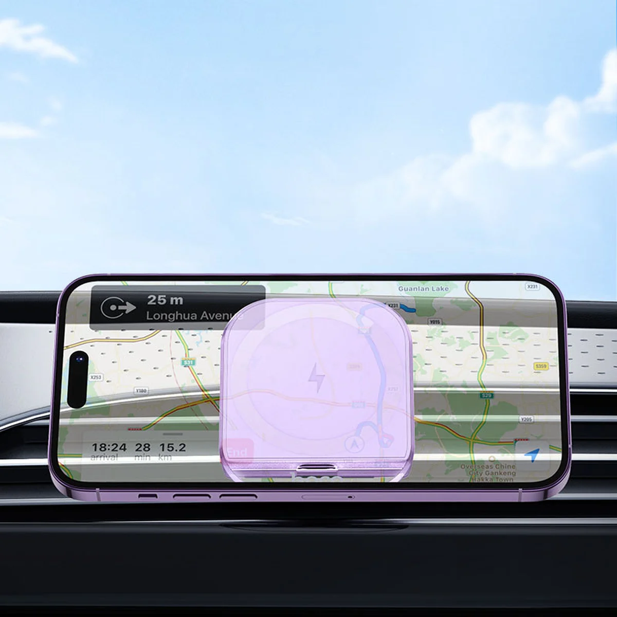 Автодержатель с БЗУ Hoco HW17 Crystal (air outlet) Romantic purple