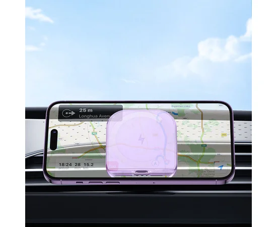 Автодержатель с БЗУ Hoco HW17 Crystal (air outlet) Romantic purple