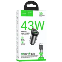 АЗУ Hoco NZ16A Rigorous 43W (1USB-A/1C) + кабель Type-C to Lightning Metal grey