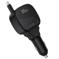 АЗУ Acefast B17 PD30W+QC3.0 total 95W (1USB-A/1C) with retractable cable Type-C Black