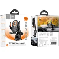 Автодержатель с БЗУ Hoco HW34 Blue whale 3-axis linkage wireless 15W (center console) Black