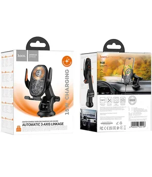 Автотримач із БЗУ Hoco HW34 Blue whale 3-axis linkage wireless 15W (center console) Black