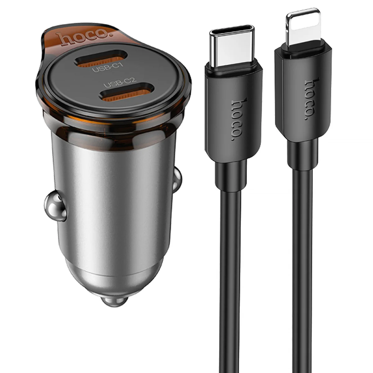 АЗУ Hoco NZ16B Rigorous PD45W (2USB-C) + кабель Type-C to Lightning Metal grey