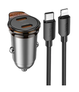 АЗУ Hoco NZ16B Rigorous PD45W (2USB-C) + кабель Type-C to Lightning Metal grey