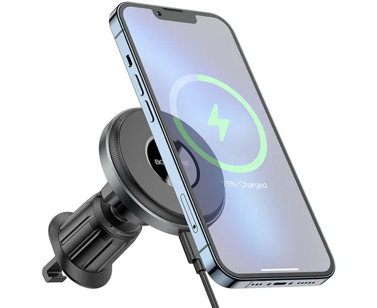 Автодержатель с БЗУ Borofone BH202 Seaside magnetic Metal gray