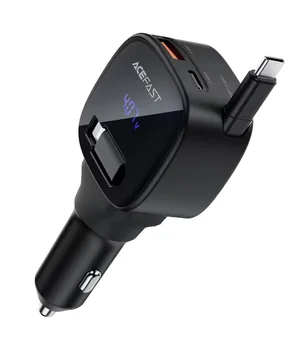 АЗУ Acefast B17 PD30W+QC3.0 total 95W (1USB-A/1C) with retractable cable Type-C Black