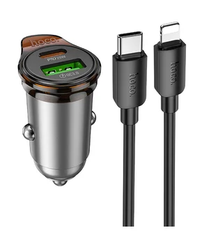 АЗУ Hoco NZ16A Rigorous 43W (1USB-A/1C) + кабель Type-C to Lightning Metal grey