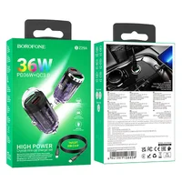 АЗУ Borofone BZ29A Talented PD36W+QC3.0 (1USB-A/1C) + кабель Type-C to Lightning Transparent purple