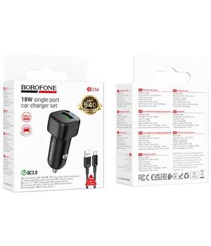 АЗУ Borofone BZ34 Cloud QC3.0 (1USB-A) + кабель USB to Type-C Black