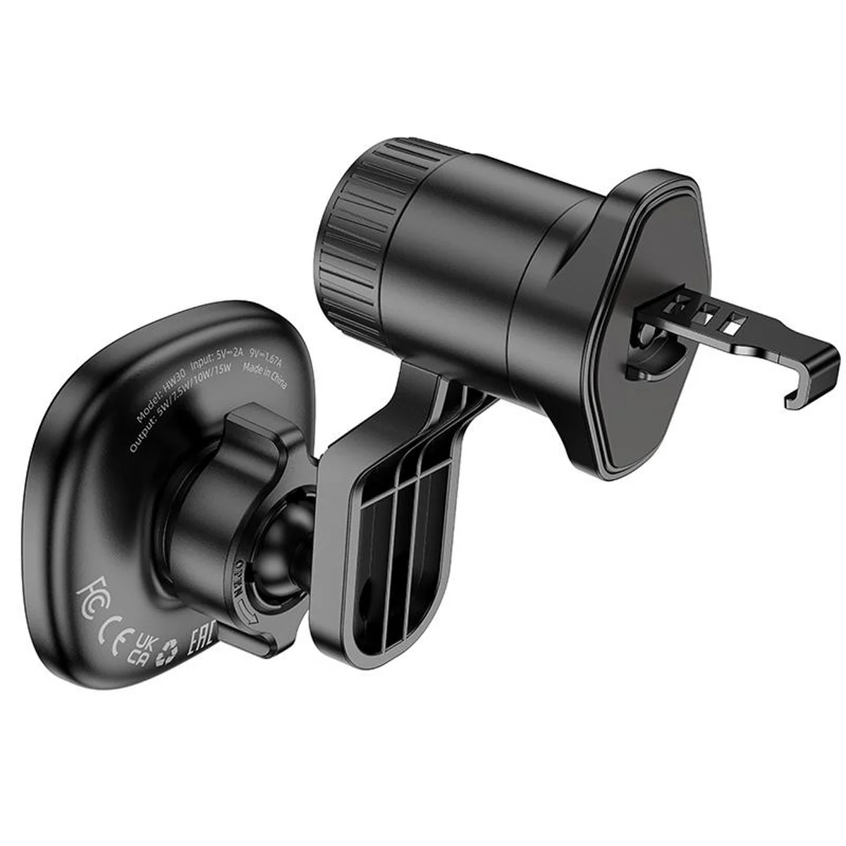 Автодержатель с БЗУ Hoco HW30 Crown magnetic 15W (air outlet) Black / Metal gray