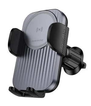 Автоутримувач із БЗУ Borofone BH221 Path 15W (air outlet) Black / Metal gray