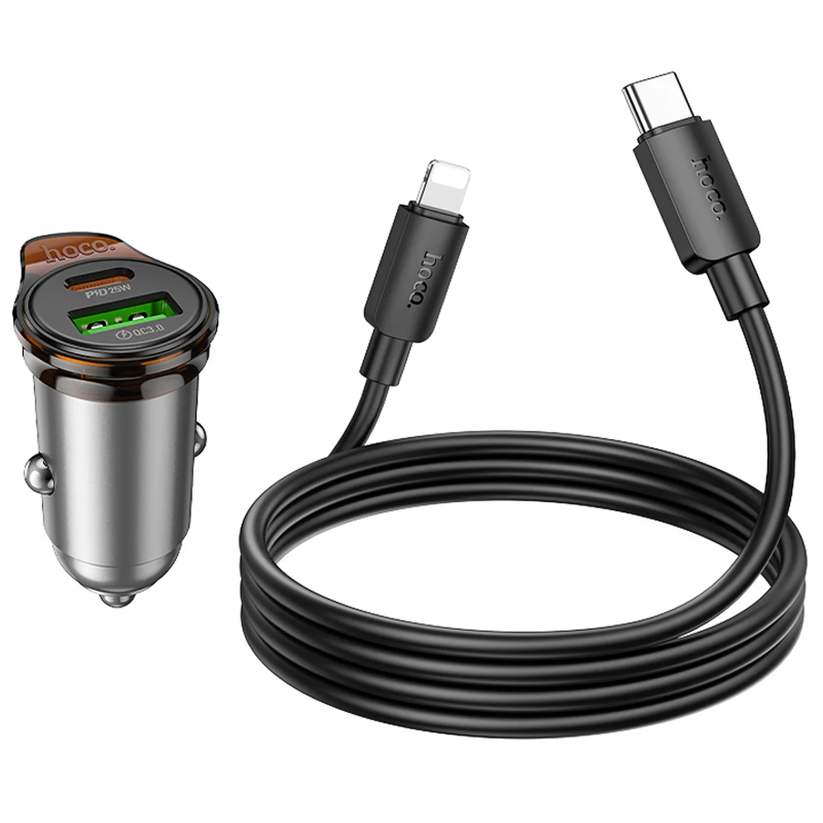 АЗУ Hoco NZ16A Rigorous 43W (1USB-A/1C) + кабель Type-C to Lightning Metal grey