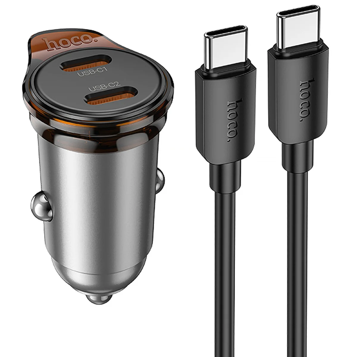АЗУ Hoco NZ16B Rigorous PD45W (2USB-C) + кабель Type-C to Type-C Metal grey
