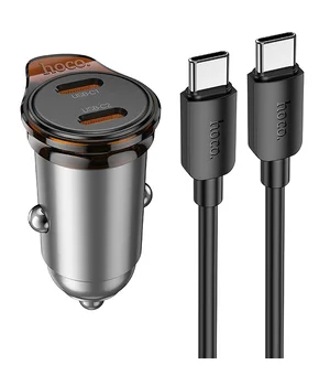 АЗУ Hoco NZ16B Rigorous PD45W (2USB-C) + кабель Type-C to Type-C Metal grey