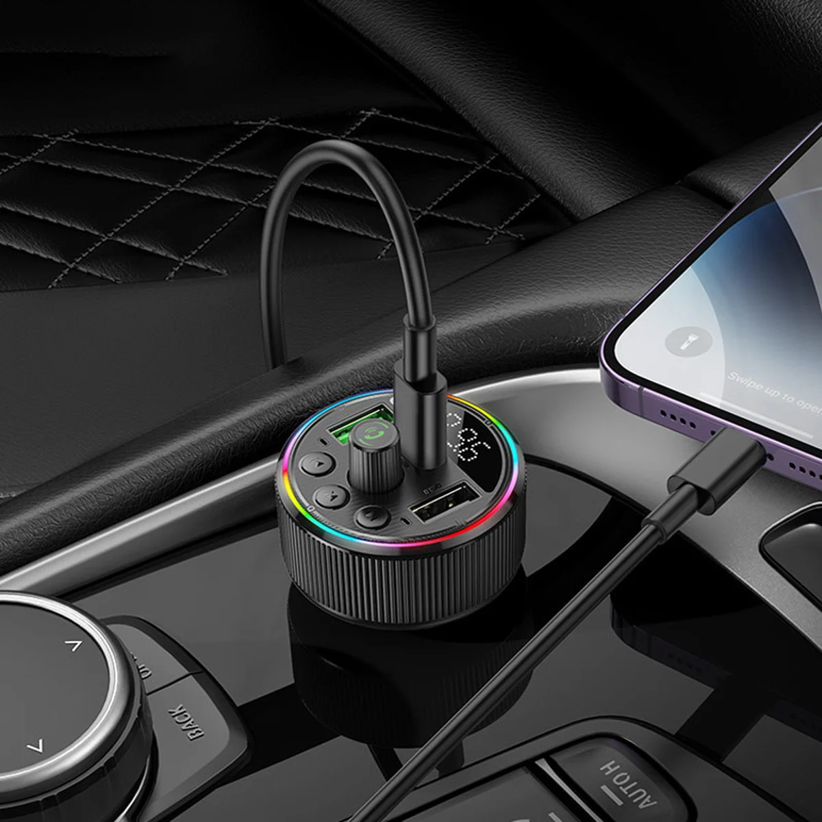 АЗУ FM модулятор Hoco E82 Guerrero PD30W+QC3.0 (2USB-A/1C) Black