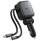 АЗУ Hoco Z67A Triunfar PD45W+QC3.0 total 60W with retractable cables (1USB-A/2C/1L) Metal gray