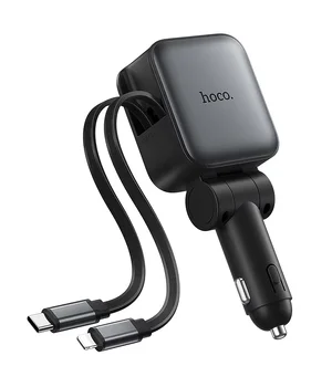 АЗУ Hoco Z67A Triunfar PD45W+QC3.0 total 60W with retractable cables (1USB-A/2C/1L) Metal gray