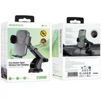 Автоутримувач із БЗУ Borofone BH222 Leading 15W (center console) Black / Metal gray