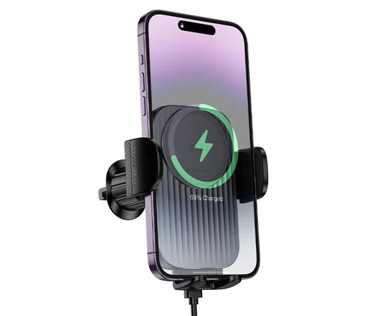 Автодержатель с БЗУ Borofone BH221 Path 15W (air outlet) Black / Metal gray