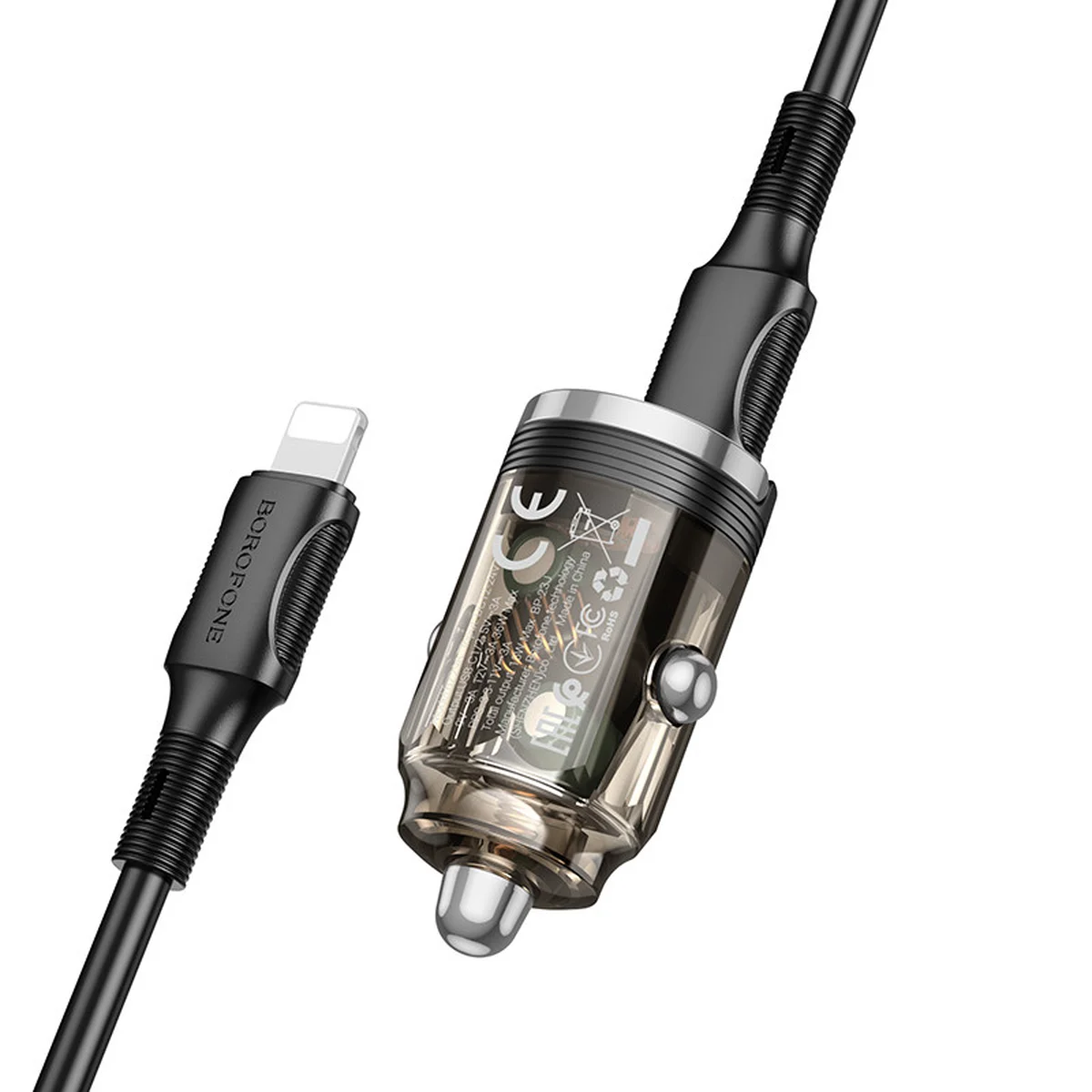 АЗУ Borofone BZ29B Outstanding PD36W (2USB-C) + кабель Type-C to Lightning Transparent black