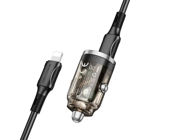 АЗУ Borofone BZ29B Outstanding PD36W (2USB-C) + кабель Type-C to Lightning Transparent black