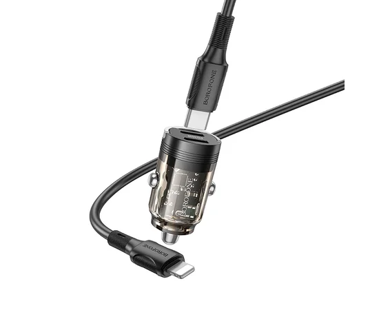 АЗУ Borofone BZ29B Outstanding PD36W (2USB-C) + кабель Type-C to Lightning Transparent black