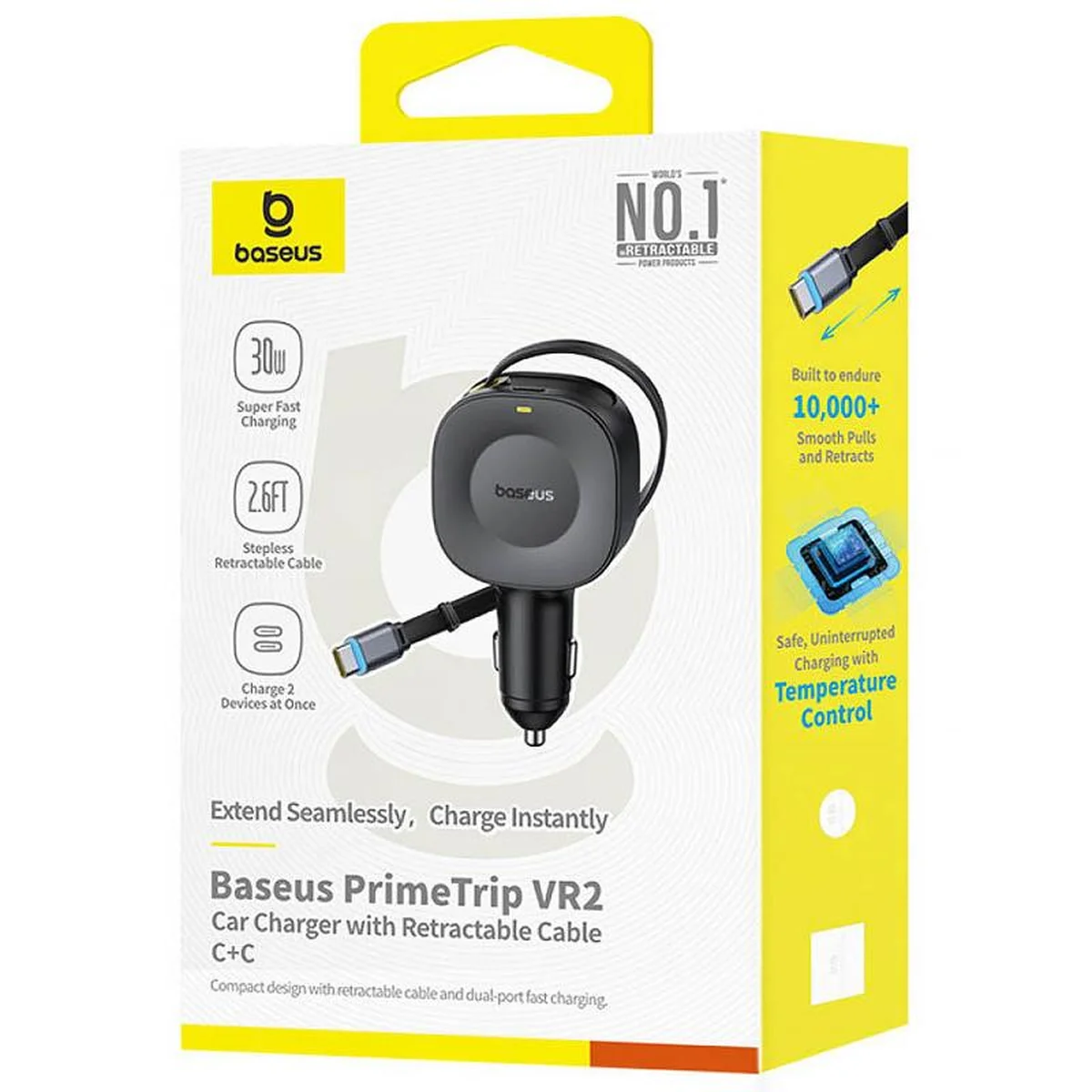 АЗУ Baseus PrimeTrip VR2 45W з retractable cable (2USB-C) (C02069) Cosmic Black